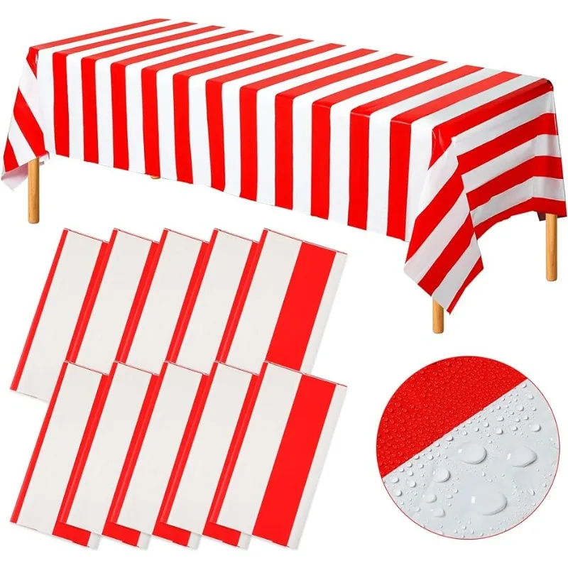 Waterproof Rectangle Tablecloth for Holiday Party Picnic Decoration Batiyeer Red and White Striped Tablecloth Plastic Carnival