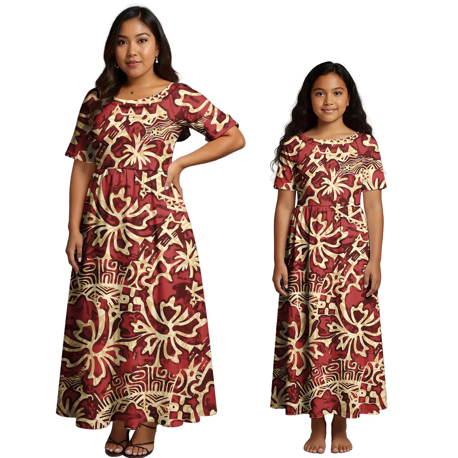 Fashion Elegant Casual Dresses Women Polynesian Tribal Clothing Family Set Summer Mom and Daughter Dress Matching Family Clothes