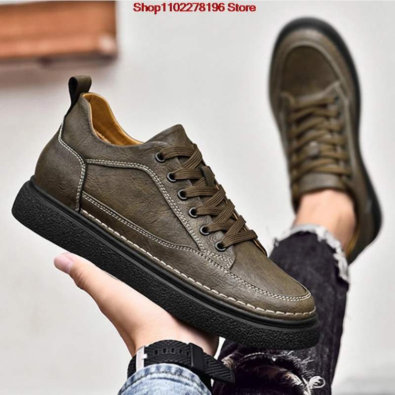 New Genuine Leather Men Elevator Shoes Man Sports Casual Board Shoes Platform Men 6 8CM Hidden Inner Heightening Shoes