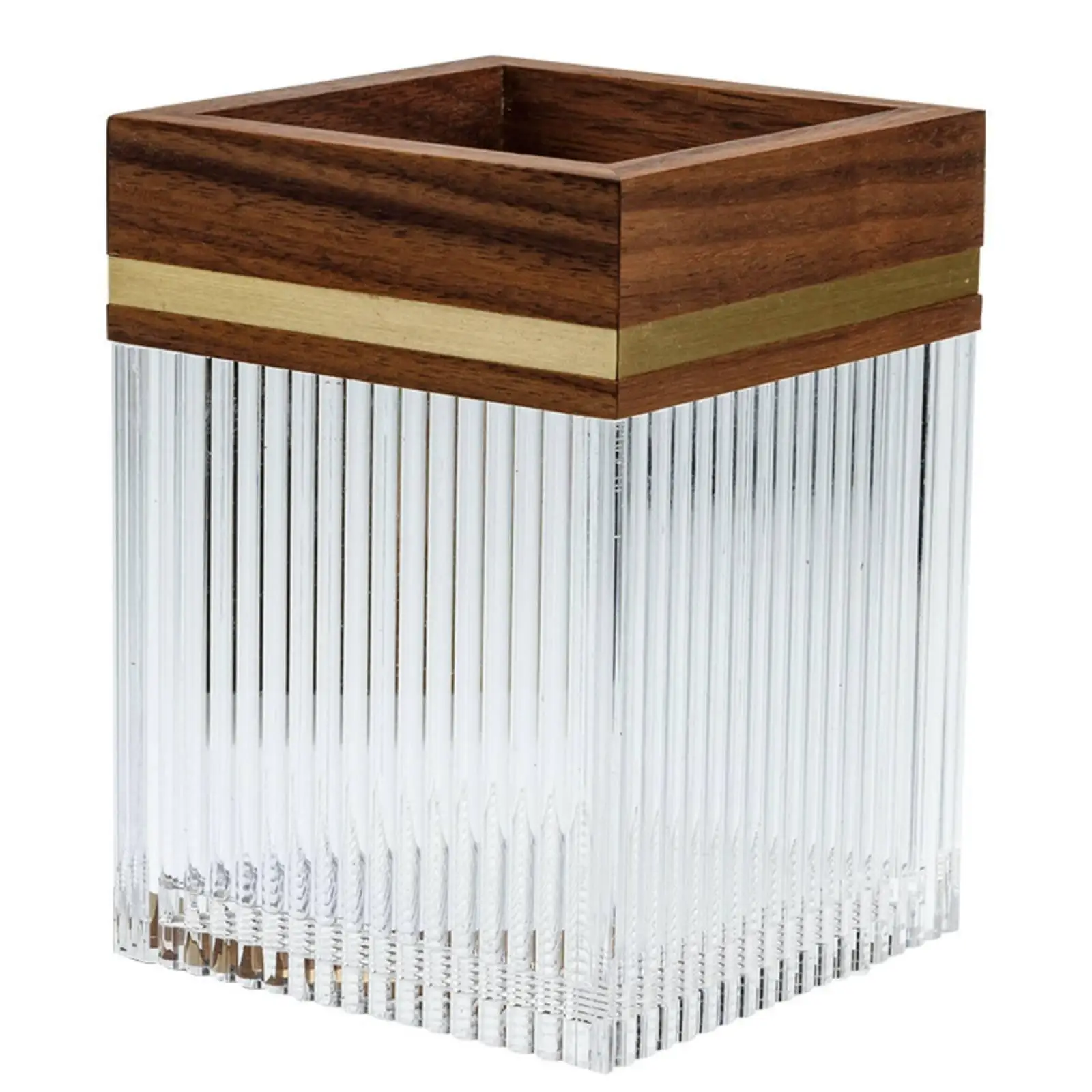 Acrylic Makeup Brush Holder Multi-Functional Square Vanity Brush Cup Large Capacity Fluted Acrylic Pen Holder for Dressing