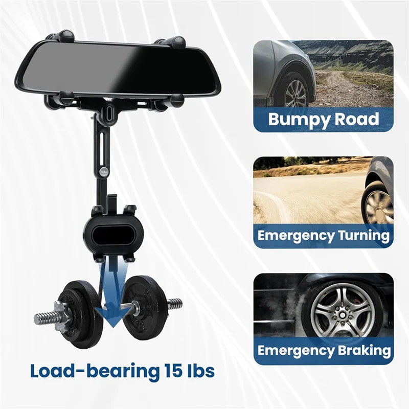 

Rear View Mirror Phone Holder For Car, 360° Rotatable And Retractable Car Phone Holder, 4 Claws More Stable Phone Mount Durable-