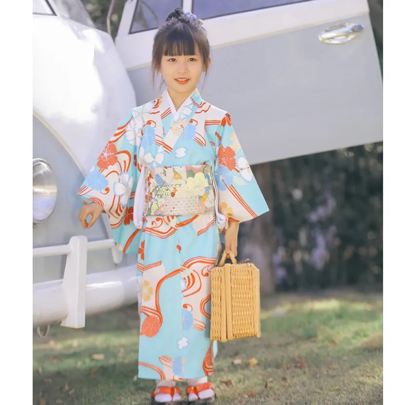 New Arrival Japanese Children\'s Kimono Yukata Print Design Children Halloween Cosplay Costume Infant Yukata Asian Clothes A2480