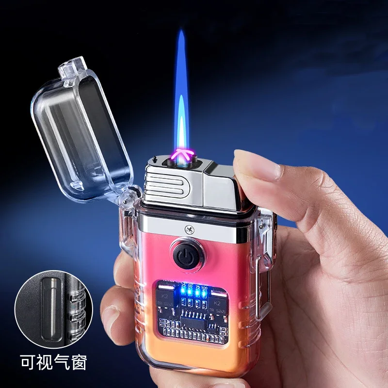 New gas-electric hybrid lighter butane gas turbine electric transparent plasma ARC USB rechargeable lighter outdoor camping