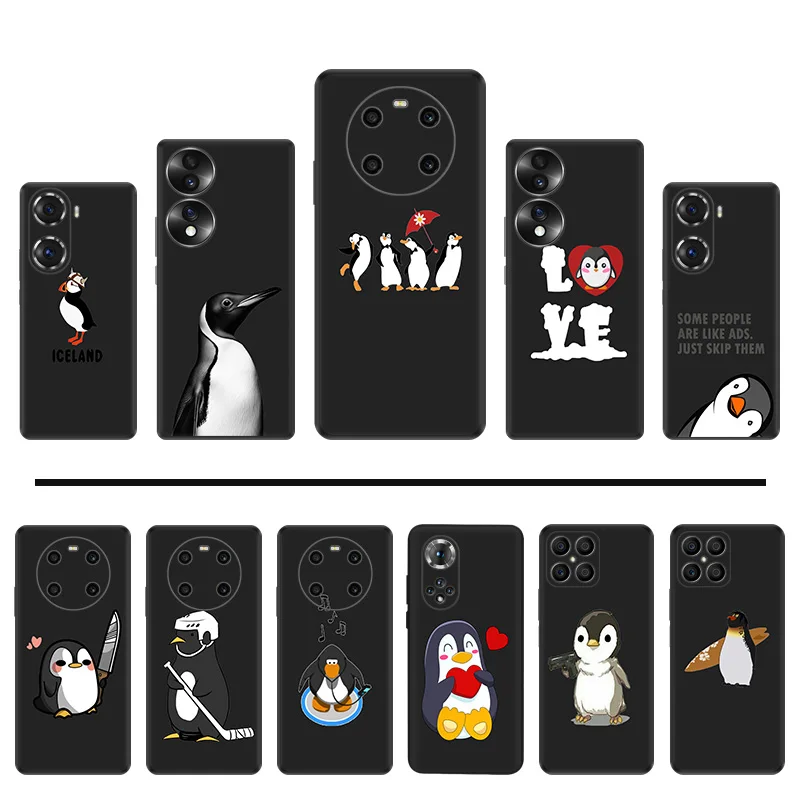 Phone Cases For Honor X7b X7 X8 X9 b X6a 90 70 X8b X9a Magic5 Lite Cute Penguin Pixel 6 7 6a 7a 8a 8 Pro Shell Black Case Cover