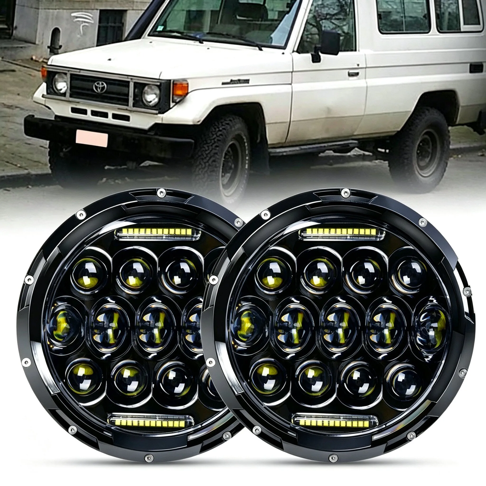 2Pcs 7 Inch Round LED Headlamp Matrix Projector High Low Beam Amber Turn Signal DRL For Jeep Wrangler JK TJ Lada Niva 4x4