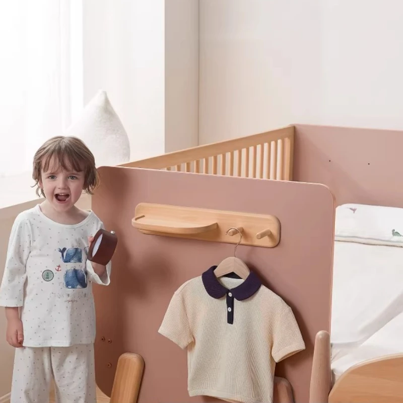 Solid wood baby splicing bed Adjustable guardrail Children's seamless bedside bed