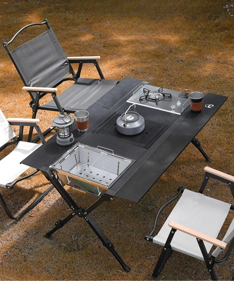 Aluminum alloy camping table, four units, expandable, quick-open, collapsible, picnic