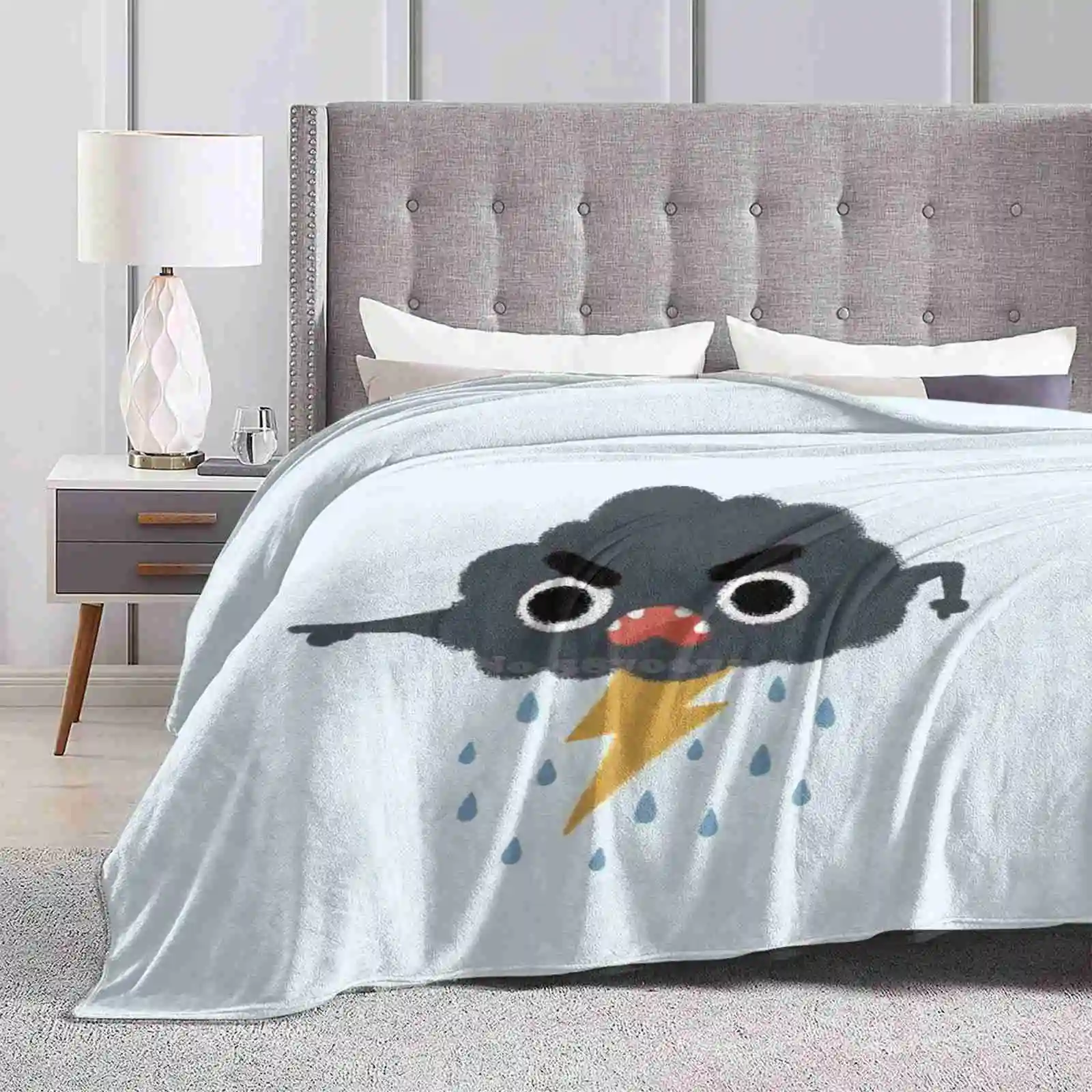 Grumpy Cloud Trend Style Funny Fashion Soft Throw Blanket Digistickie Rain Cloud Thundercloud Thunderstorm Lightning Stormy Mad