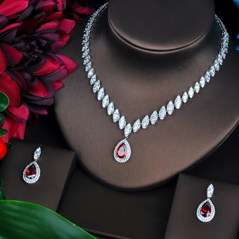 HIBRIDE الفاخرة ماركيز قطع زركون مجموعات مجوهرات نسائية الأزرق قطرة الماء مجموعة فستان الزفاف اكسسوارات هدايا الحفلات N-486 #2