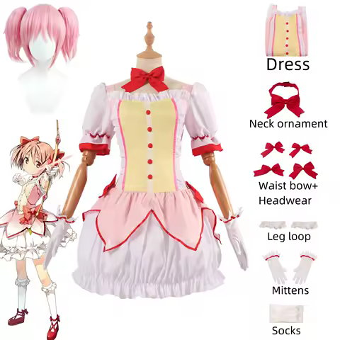 Anime Puella Magi Madoka Magica Cosplay Costume Magic Girl Battle Suit Magical Full Set Dress Wig Party Uniform