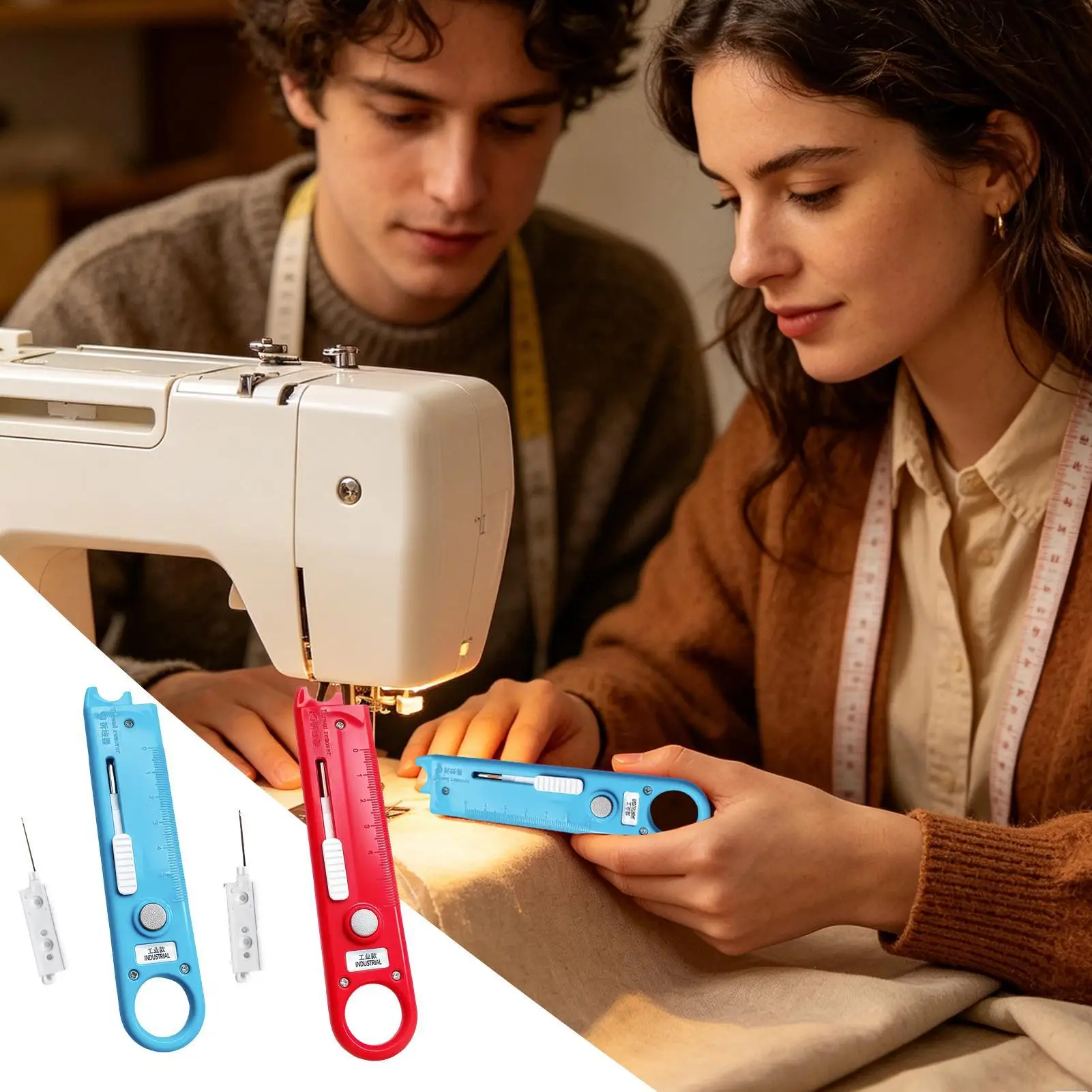 New Multi-Functional Eye-Closed Needle Threader Quick Sewing Machine Needle Threader with Magnifying Glass and Ruler