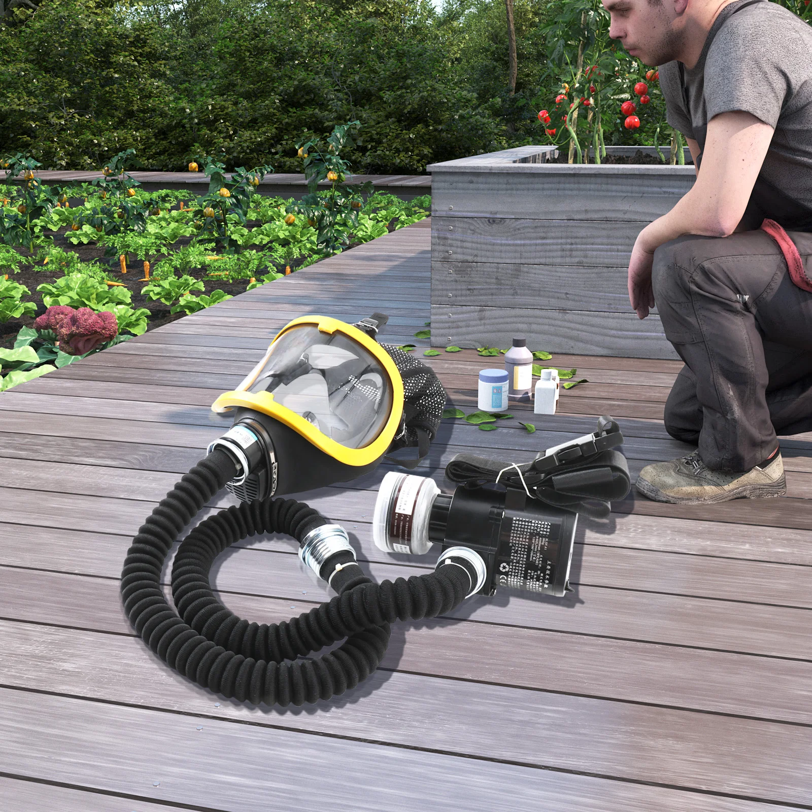 قناع تنفس كهربائي واقٍ مزود بتدفق ثابت، قناع تنفس لكامل الوجه، مستلزمات السلامة في مكان العمل، نظام تنفس