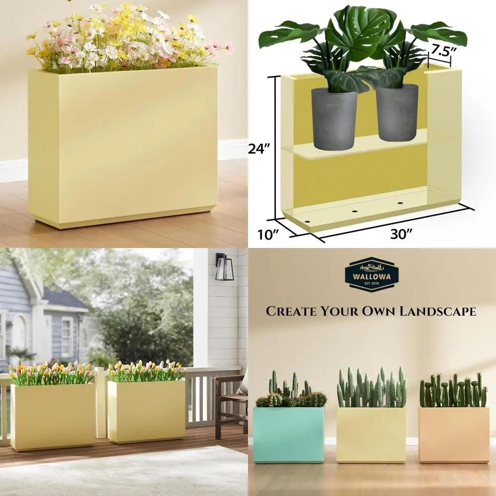 

Тяжелый уличный длинный высокий разделитель для цветов, 30 л x 10 В x 24 В, большой цветочный горшок, контейнер для растений, яркий цвет, прочный металл