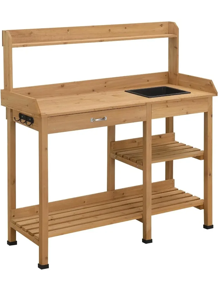 

Deluxe Outdoors Potting Bench 46" - Garden Planting Station with Storage Shelves & Drawer, Weatherproof Horticulture Workstatio