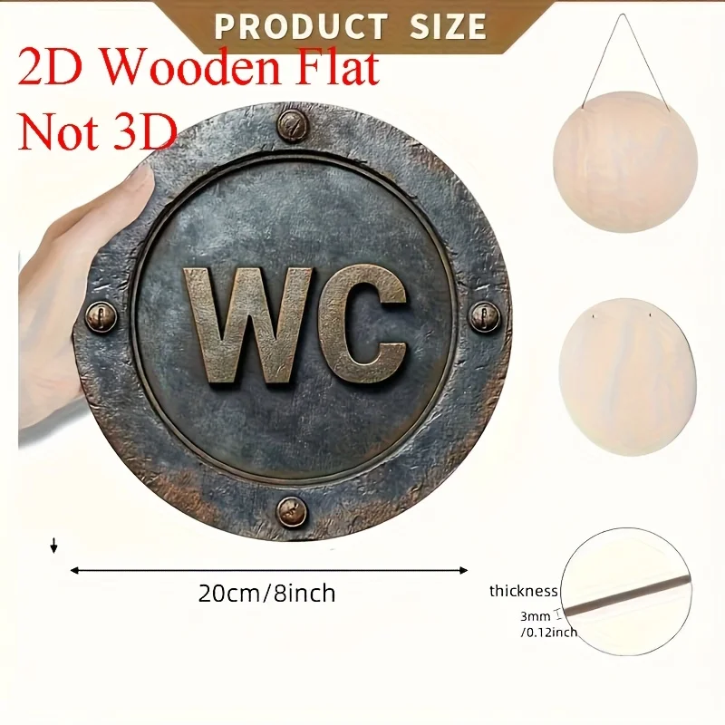 2D Flat, 2D Printed WC Wooden Sign, Suitable for Home and Outdoor Wall Decor, Multifunctional Farmhouse Front Door Aesthetic Roo