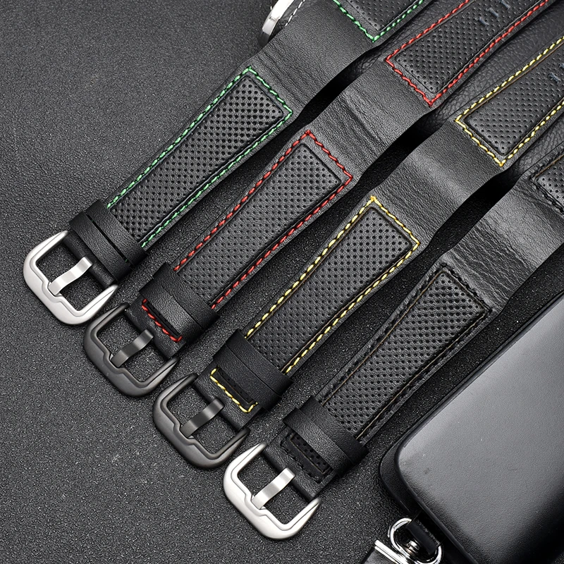 جديد الاتجاه الجلود حزام (استيك) ساعة ل ديتريش OTC-AO1 OT-3 حزام أسود 24 مللي متر سوار الثغور جلد البقر الأسود المعصم