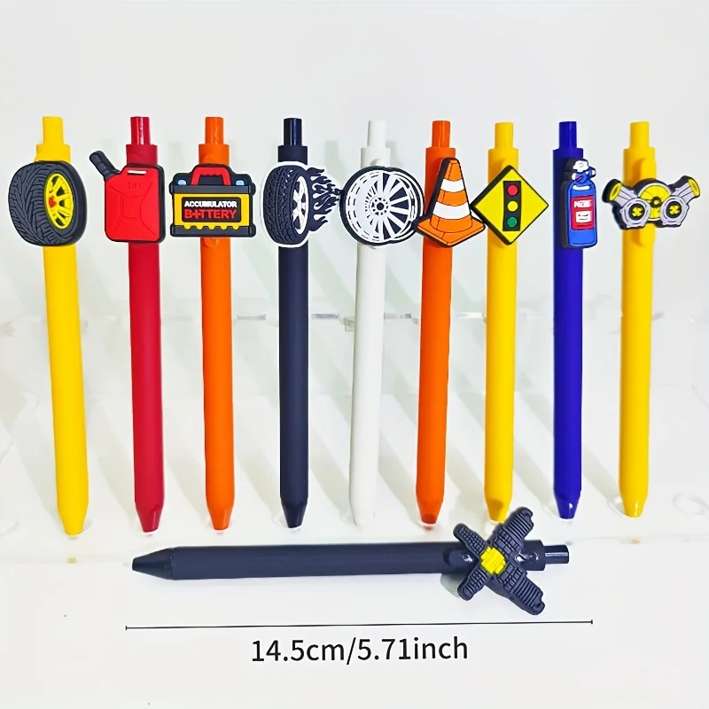10PCS tire auto parts series patch pen PVC soft rubber patch neutral pen, school season exam pen, random style