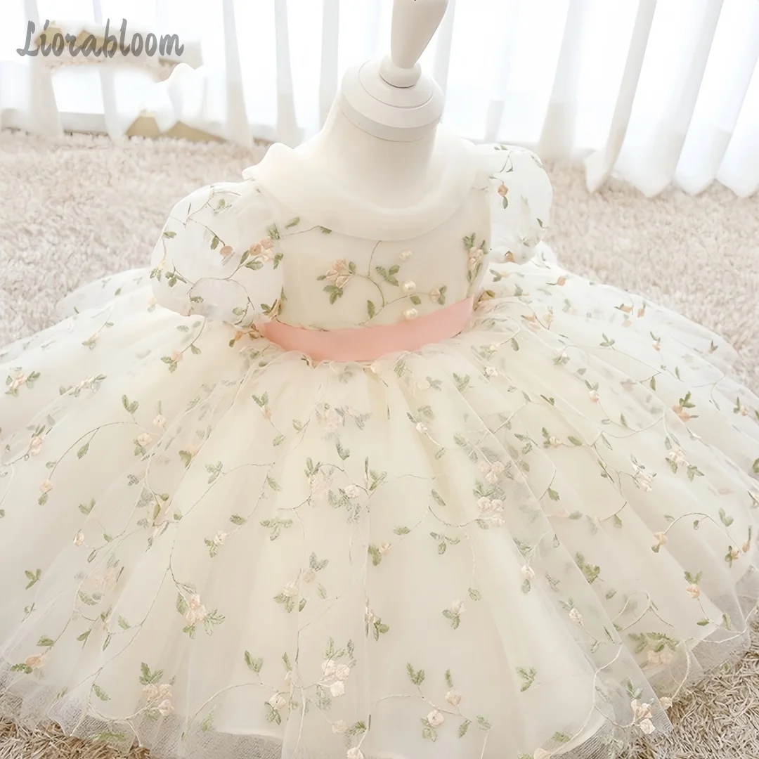 

Girls' Delicate Floral Tulle Dress Simple Elegant Evening Wear Everyday Dress Exquisite Wedding Flower Girl Gown