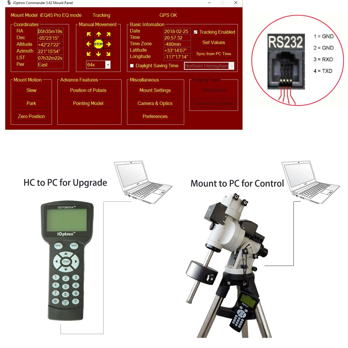 Industrial CP2102 Chip USB to RJ9 4P4C Plug for Ioptron iEQ30 Pro, Smart EQPro, ZEQ25GT, ZEQ25, CEM60, CEM25p