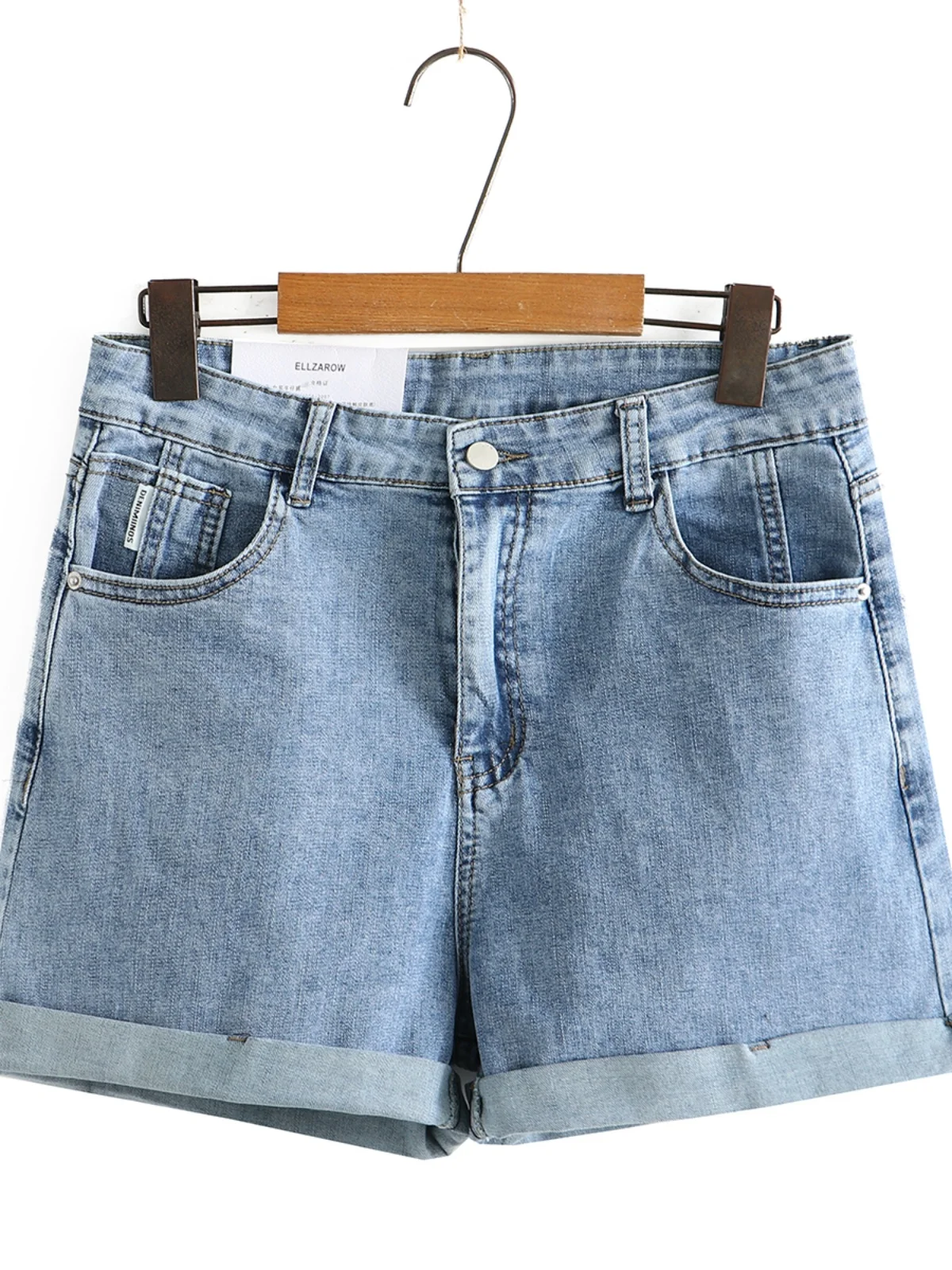 Summer 2023 High Waist A-Line Wide Leg Shorts Retro Hong Kong Style Denim Cuffed Hot Pants plus Size Women's Jeans Casual Cot...