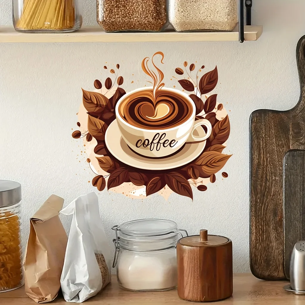 Self-Adhesive Removable Love Coffee Wall Stickers for Living Room Tea Room Kitchen Background Decor B01