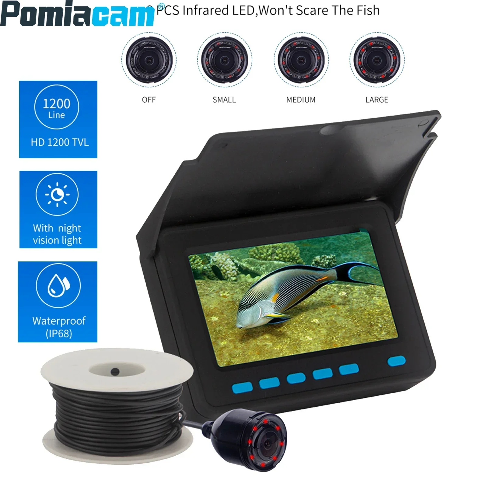 

4.3 inch screen Ice Fishing Finder 8pcs IR LED Underwater Fish Camera 1200TVL high resolution camera Fishing Camera Monitor