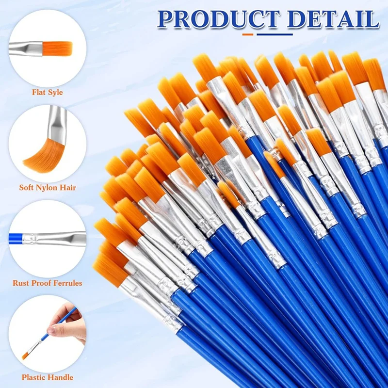 Top-500Pcs Flat Paint Brushes Bulk For Classroom Crafts Acrylic Oil Painting Watercolor Painting Canvas Face Painting