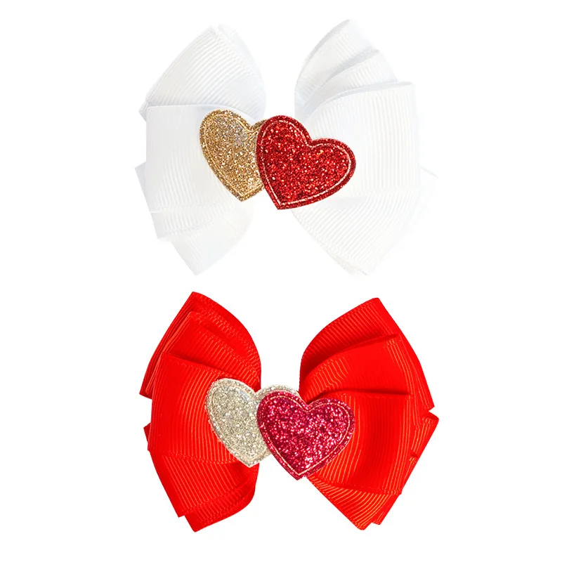 

10pcs Glitter Love Heart Bow Hair Clips Bowknot Hairpins Fashion Valentine's Day Headwear Boutique Hair Accessories for Girls