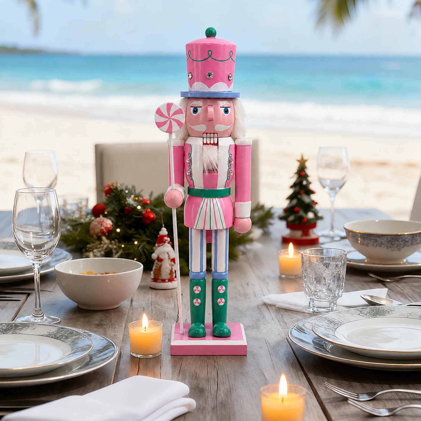 Wooden Nutcracker Soldier Figurine Fall Thanksgiving Decor, Harvest Nutcracker Figure with Turkey and Straw, Large Festive Collectible Ornament for Home Table Mantel Decoration