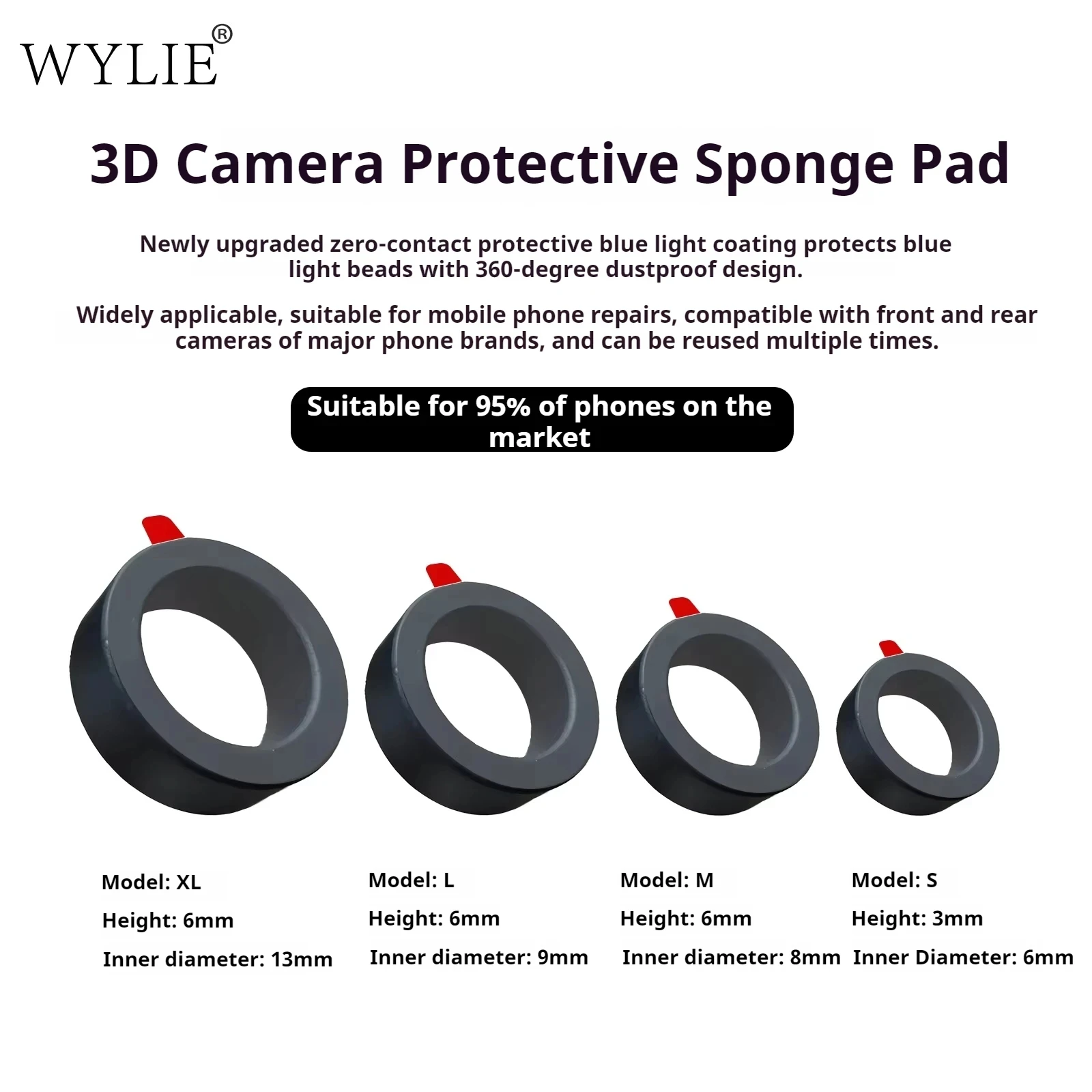 WYLIE 70 قطعة/الحقيبة ثلاثية الأبعاد كاميرا حماية الإسفنج ملصق العالمي حماية الهاتف المحمول ملصق لأداة إصلاح الكاميرا الأمامية والخلفية