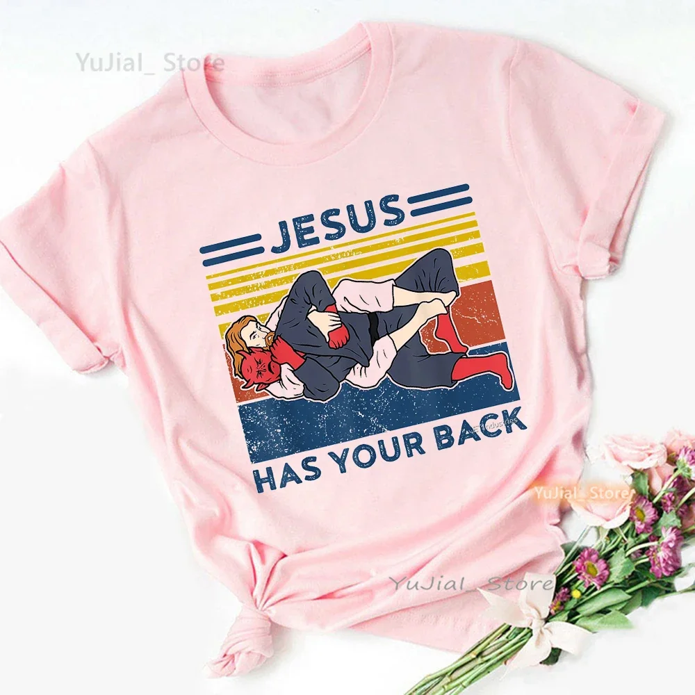 Jeses Has Your Back Graphic Print T Shirt Women Juses Love White Pink Tshirt Femme Harajuku Shirt Summer Fashion T-Shirt Female