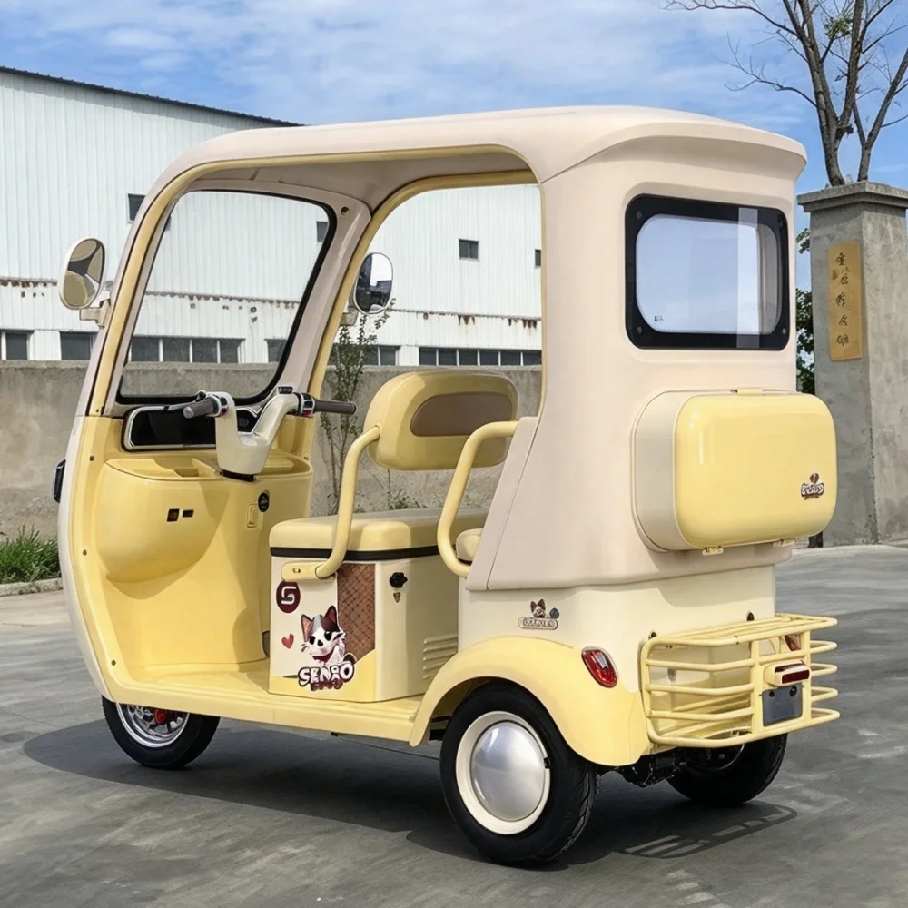 Open body family three wheel electric trike, breathable seat cushion, hot weather comfortable passenger car