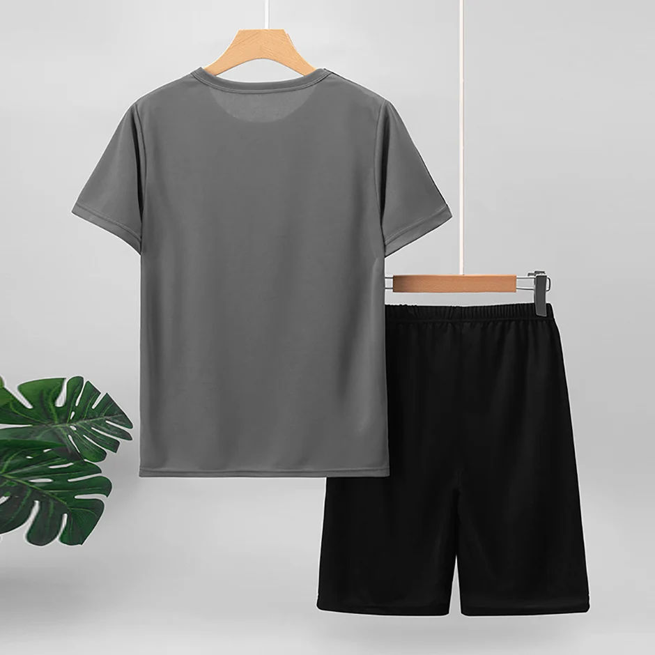 2-teiliges Sommer-Jugendset für 13-16-Jährige, mehrfarbig, schnelltrocknend, Sport-Kurzarm-Shorts-Set, bedrucktes T-Shirt für junge Männer und Frauen – Detail 6