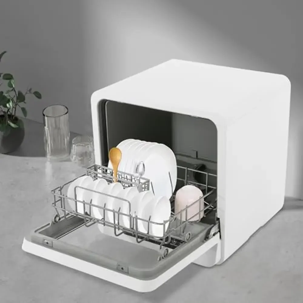 4.8L Portable Mini Dishwasher 110V Compact Countertop Dishwasher Deep Clean Efficient Operation Eco-friendly White