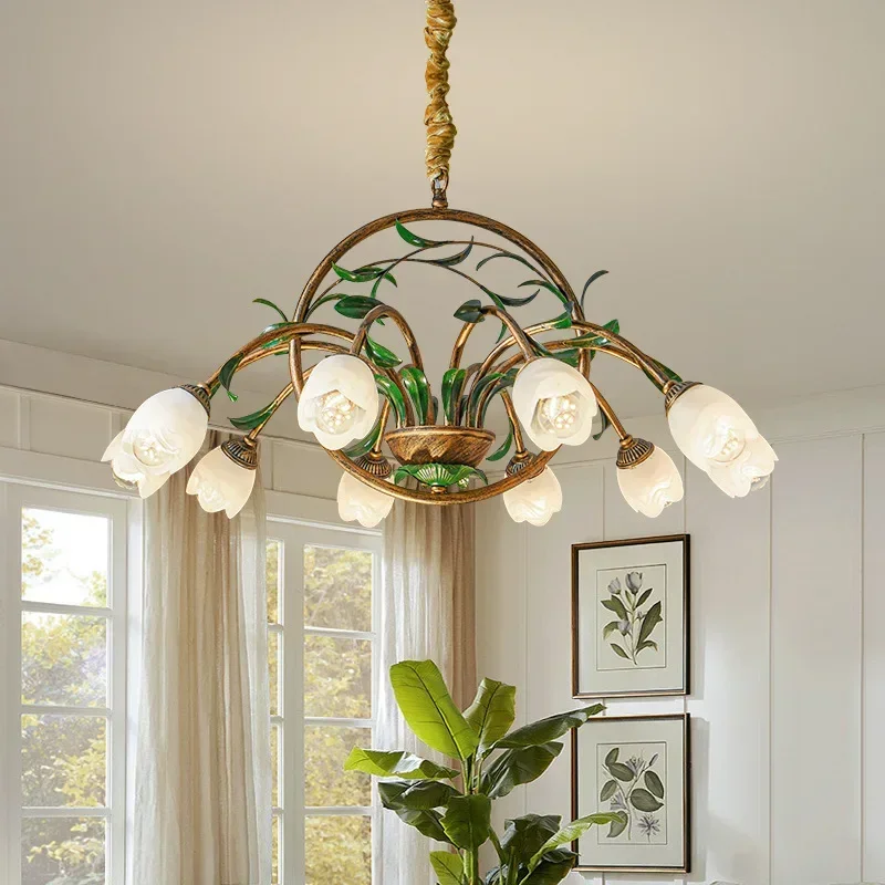 

SANDYHA Vintage Copper Multi Head Chandelier American Rustic Style Pendant Light for Bedroom Dining Room Parlor Decoration
