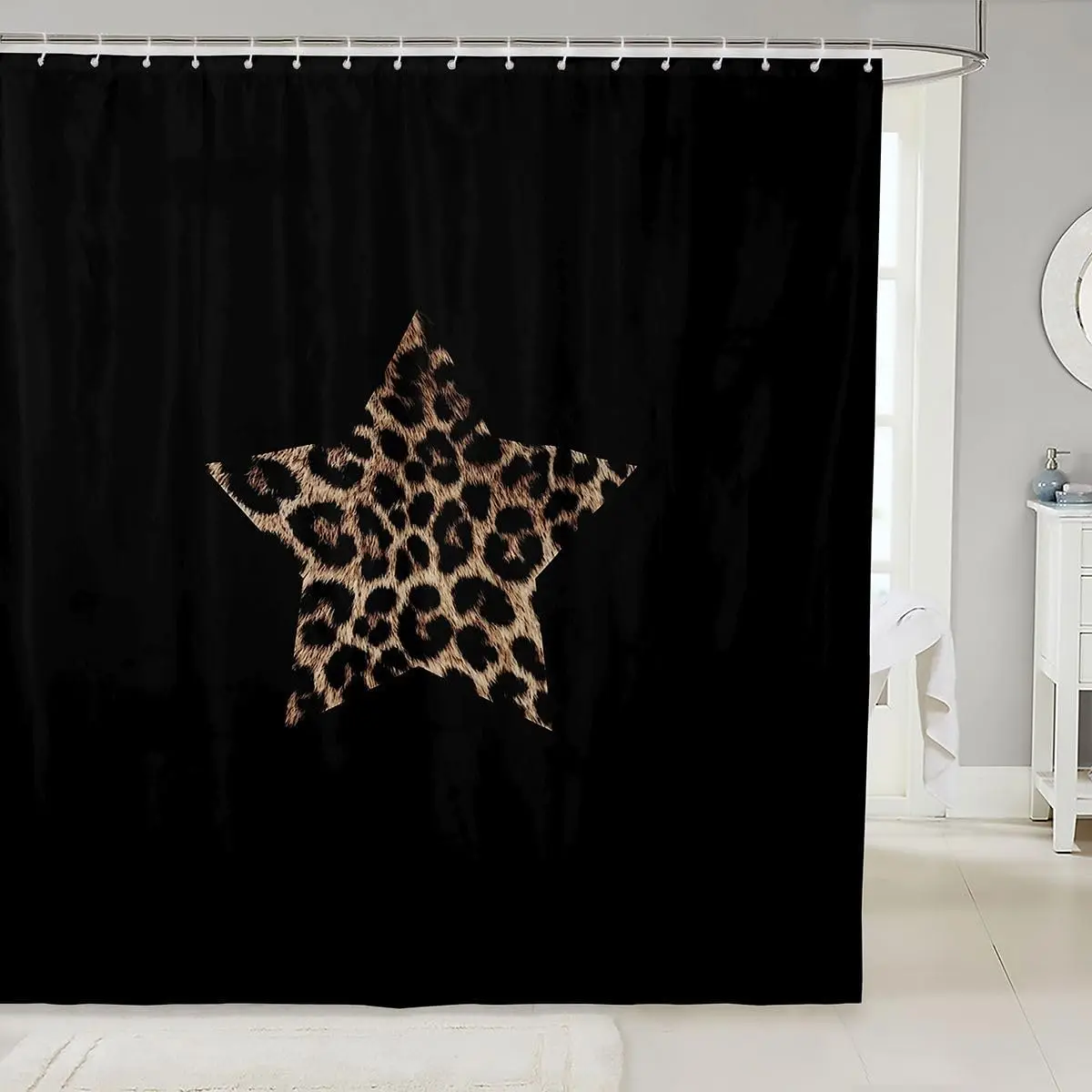 Leopard Print Shower Curtain Preppy Cheetah Star Print Fabric Shower Curtain,180x180cm,Fashion Coquette Bathroom Shower Curtain