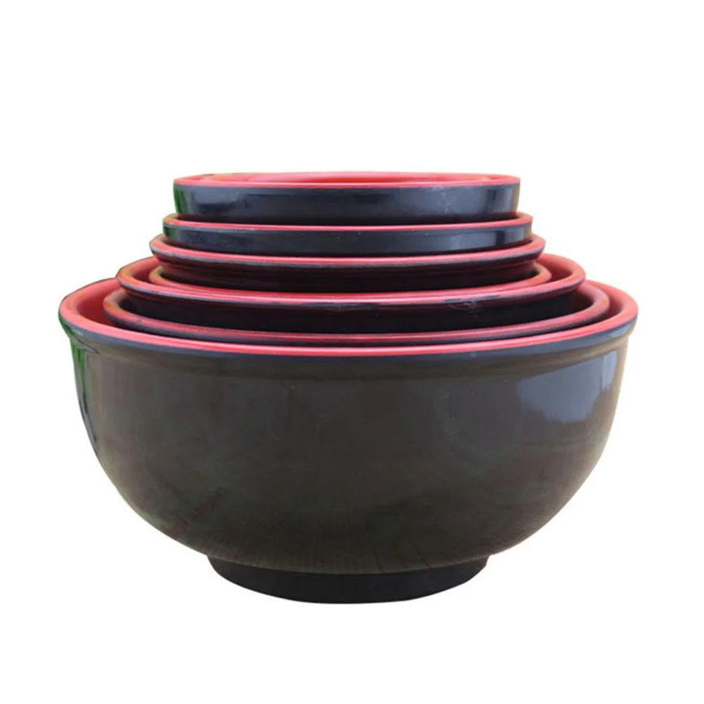 1 Pc 1050ML Imitation Porcelain Soup Bowl Anti-fall Rice Bowl Red Black Double Color Noodles Bowl -19x9cm (Black)