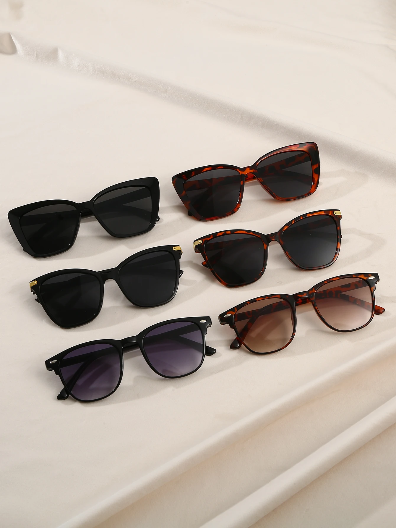 6Pcs Trendy Fashion Cat Eye & Rectangular Frame Combination Sunglasses, Various Styles, Suitable for Casual Wear and Going Out