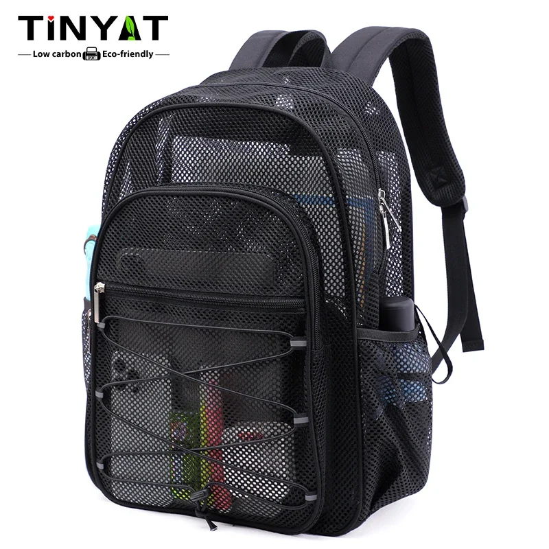 

TINYAT Fashion Mesh Backpack Travel Bag Women Laptop Teenager Boys New College School Bag Men for Sports and Beach