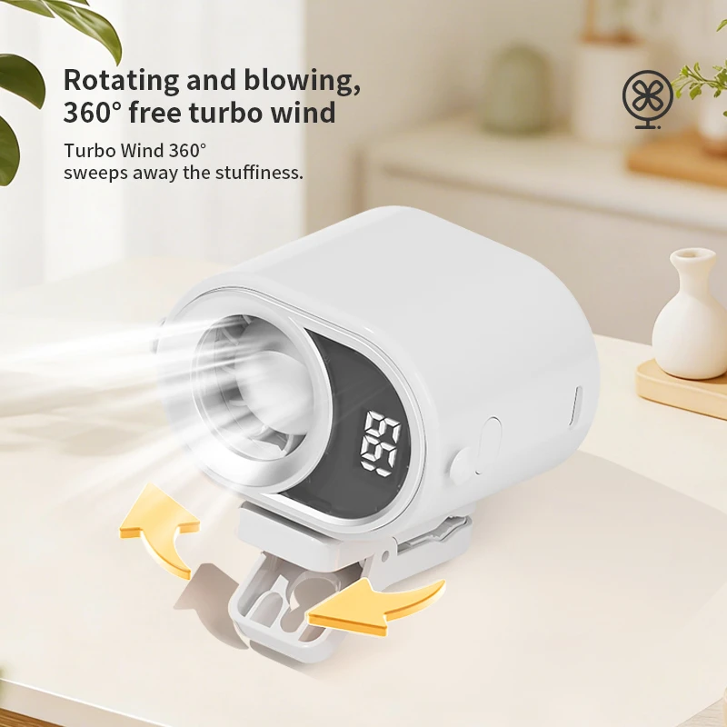Lenovo USB Desk Fan Quiet Table Fan With Turbo Airflow 199 Speeds Digital Display Portable Hand Clip Fan Cooling Ventilador Fan