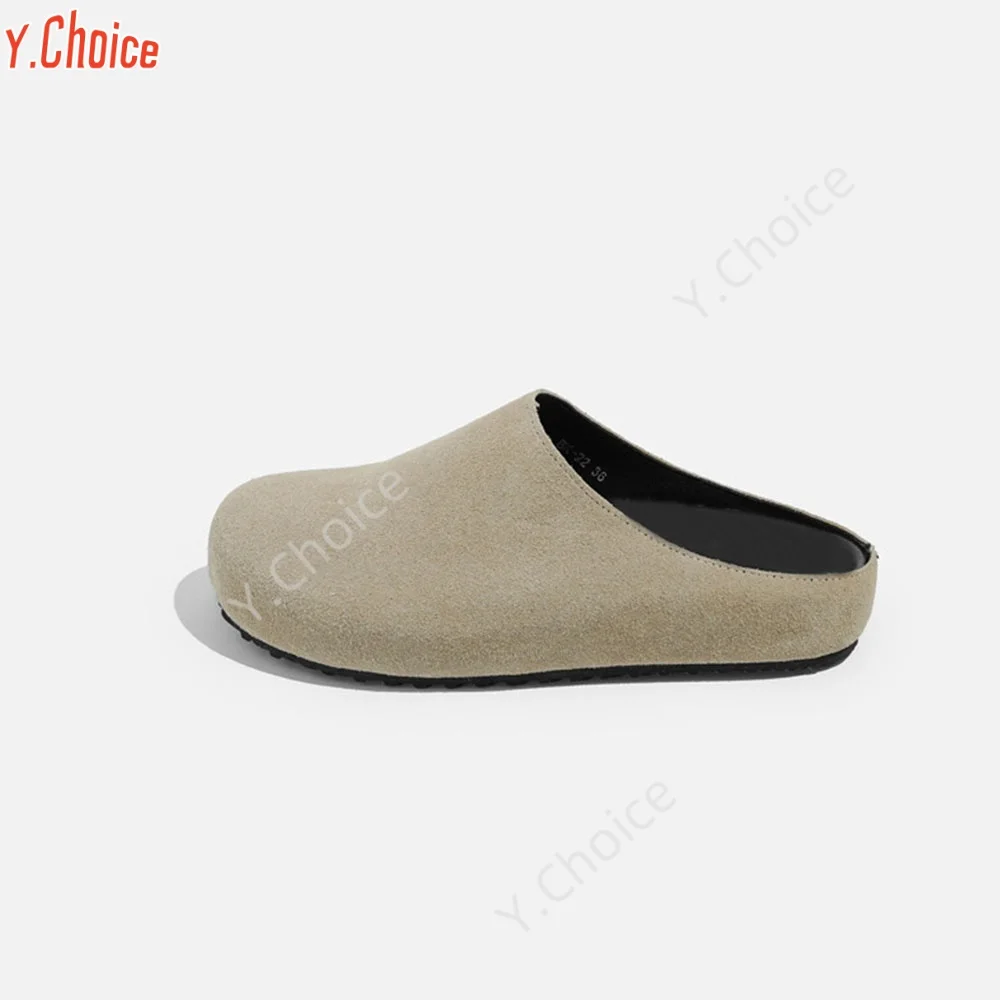 

Y.Choice Women Slippers Closed Toe Round Toe Solid Flat Bottom Suede Clogs Sandals Retro Casual Summer Women Slingback Slipper