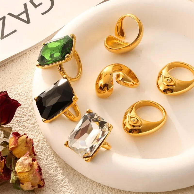 Engagement Rings For Women Stainless Steel Gold Plated Inlaid Zircon Waterproof Women\'s Wedding Ring Valentine\'s Jewelry Gifts
