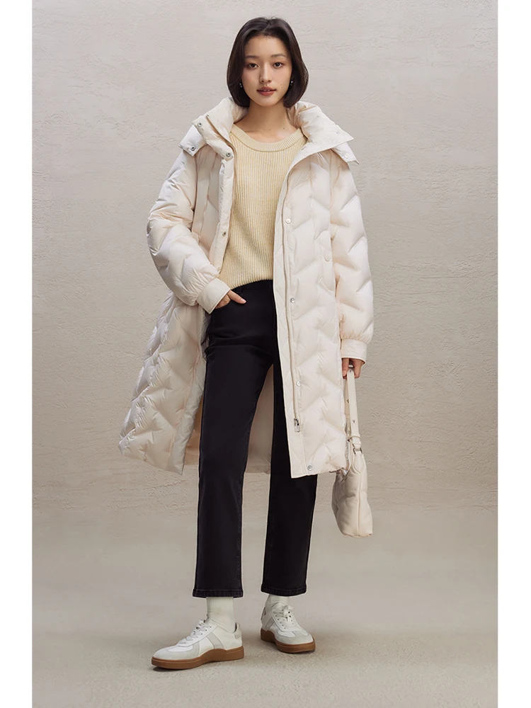 ZIQIAO 202.1G Filling Amount Women Goose Down Jackets Removable Hooded Female Long Warm Beige Down Coats 23ZQ94205