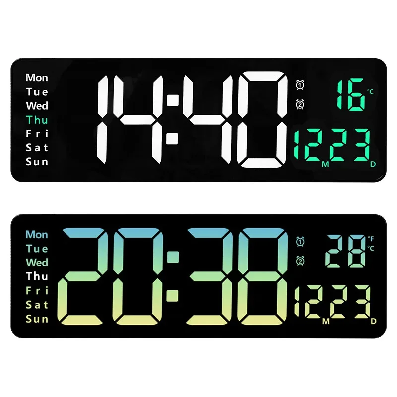 

Large Electronic Wall Clock Remote Control Temp Date Power Off Memory Table Clock Wall-mounted Dual Alarms Digital LED Clocks