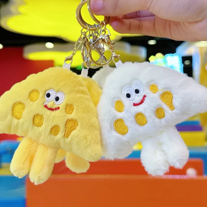 

1PCS Cute Sliced Cheese Plush Toys with Keychain Funny Popular Stuffed Plush Doll Toys Student Bag Pendant Cheese Key Chain