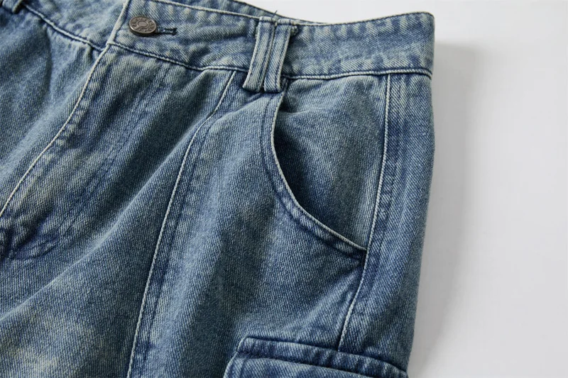 الرجال الصيف البضائع جينس قصير مع جيوب موضة غسلها خمر ملابس العمل الدنيم السراويل فضفاضة تناسب Techwear شورت جينز