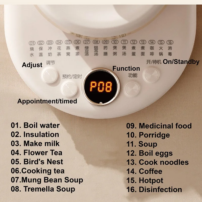2l chaleira de saúde controle de temperatura bule de flor de vidro casa chaleira elétrica compromisso guisado ferver chaleira multi-função 220v