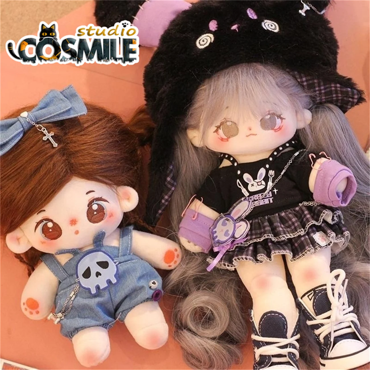 

Kpop Star Idol Skull Black Rabbit Y2K Abby Style Stage Show Costume for 20cm Plush Doll Stuffed Clothes Plushie Clothing KL Oct