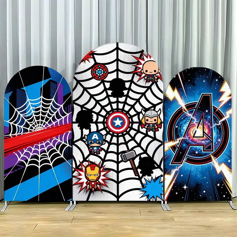 

Arch Backdrop Cover Single Side Spider Man Avengers Web Superhero Icons Cosmic Party Decoration Photo Booth Background Props