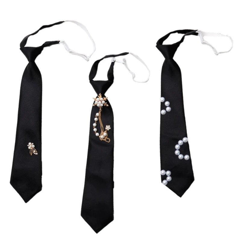 

1pc/3PCS Students Shirt Necktie Girls Clip Closure Black Uniform Detachable Tie